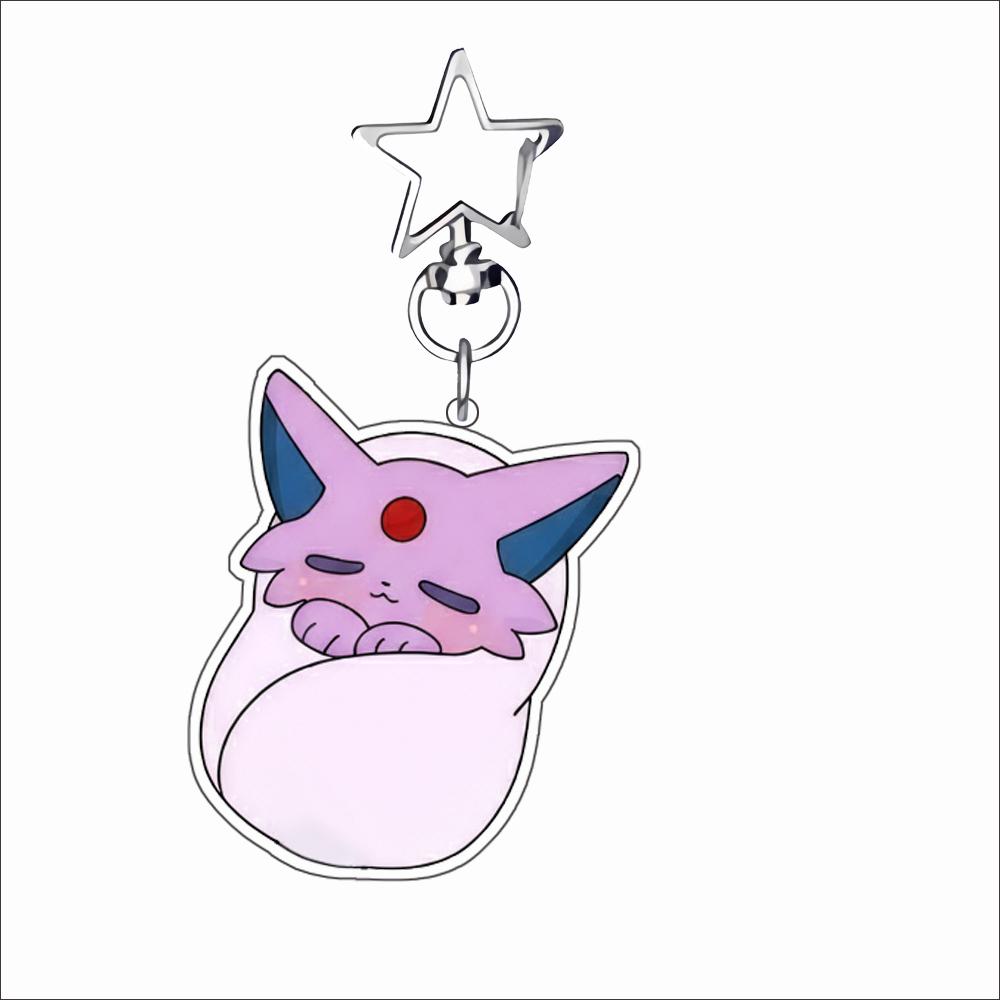 

Anime Cartoons Acrylic Key Chain for Espeon Sylveon Flareon Eevee Sleeping Style Acrylic Key Buckle Diy Student Backpack Pendant