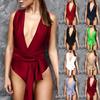 Women's Sexy Strap Swimsuit Deep V-shape Self Knot Multi Directional Swimsuit