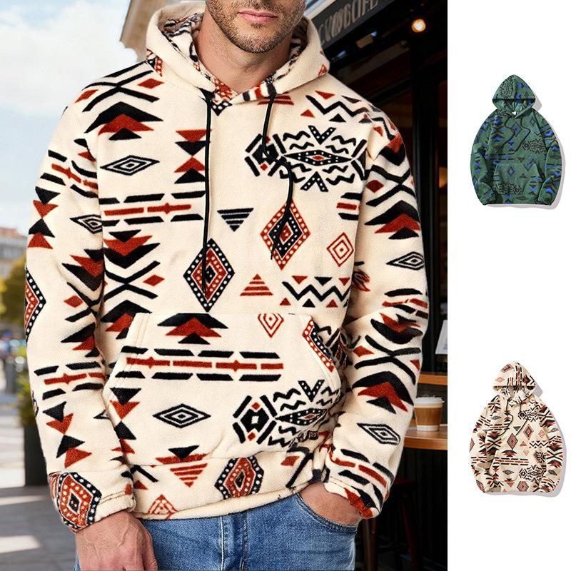 New Outdoor Casual Patterned Long-sleeved Hooded Lace Sweatshirt Tops for Men