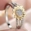 Fresh Style Sunflower Two Tone Ring for Women Party Holiday with Shiny CZ Woodland Accessories Daily Gentle Jewelry Gift