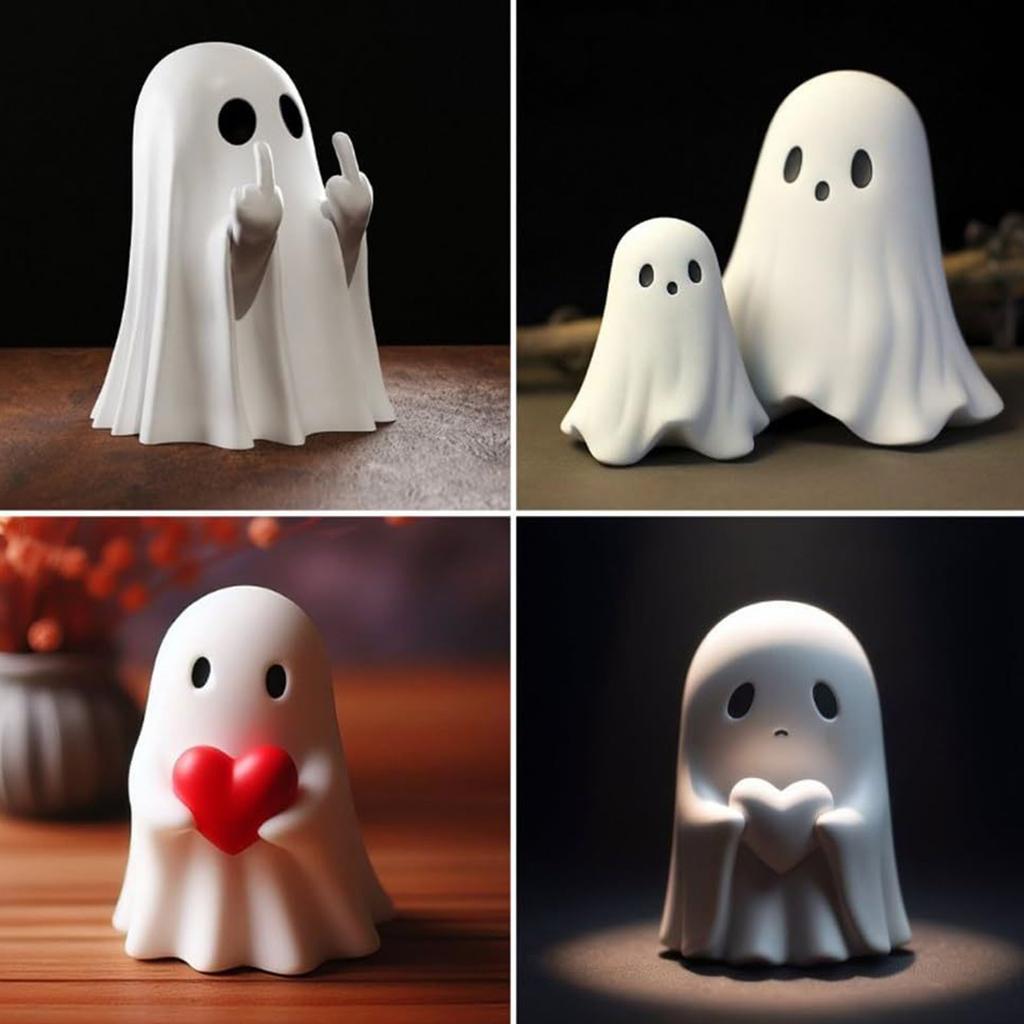 Slavnostní miniaturní kreslená figurka ducha ve tvaru srdce pro halloweenské dekorace Skvělá pro dekoraci stolu a pokoje