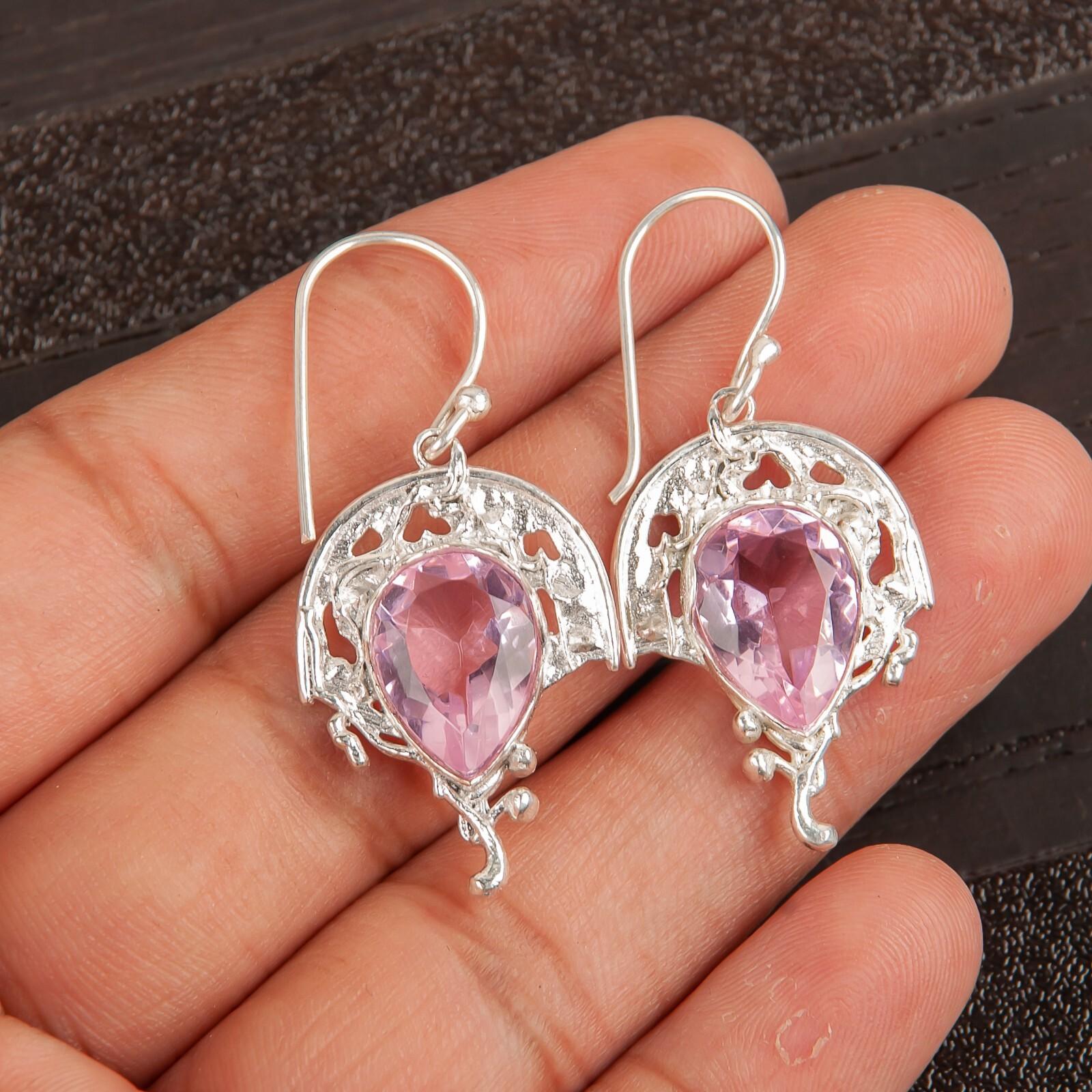 

Женский подарок Моргантовый драгоценный камень 925 стерлинговое серебро Ювелирные изделия Ручная работа Серьги CE-5-10