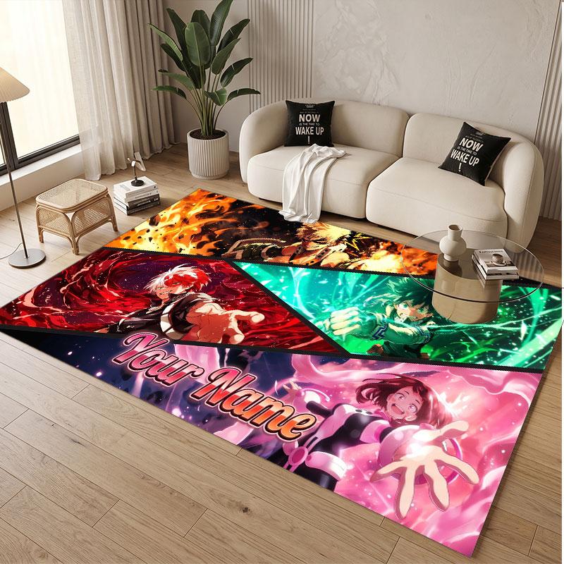 Custom Name Crystal Velvet Rug,My Hero Academia Comfortable Anti Slip Floor Mat For Room Decoration