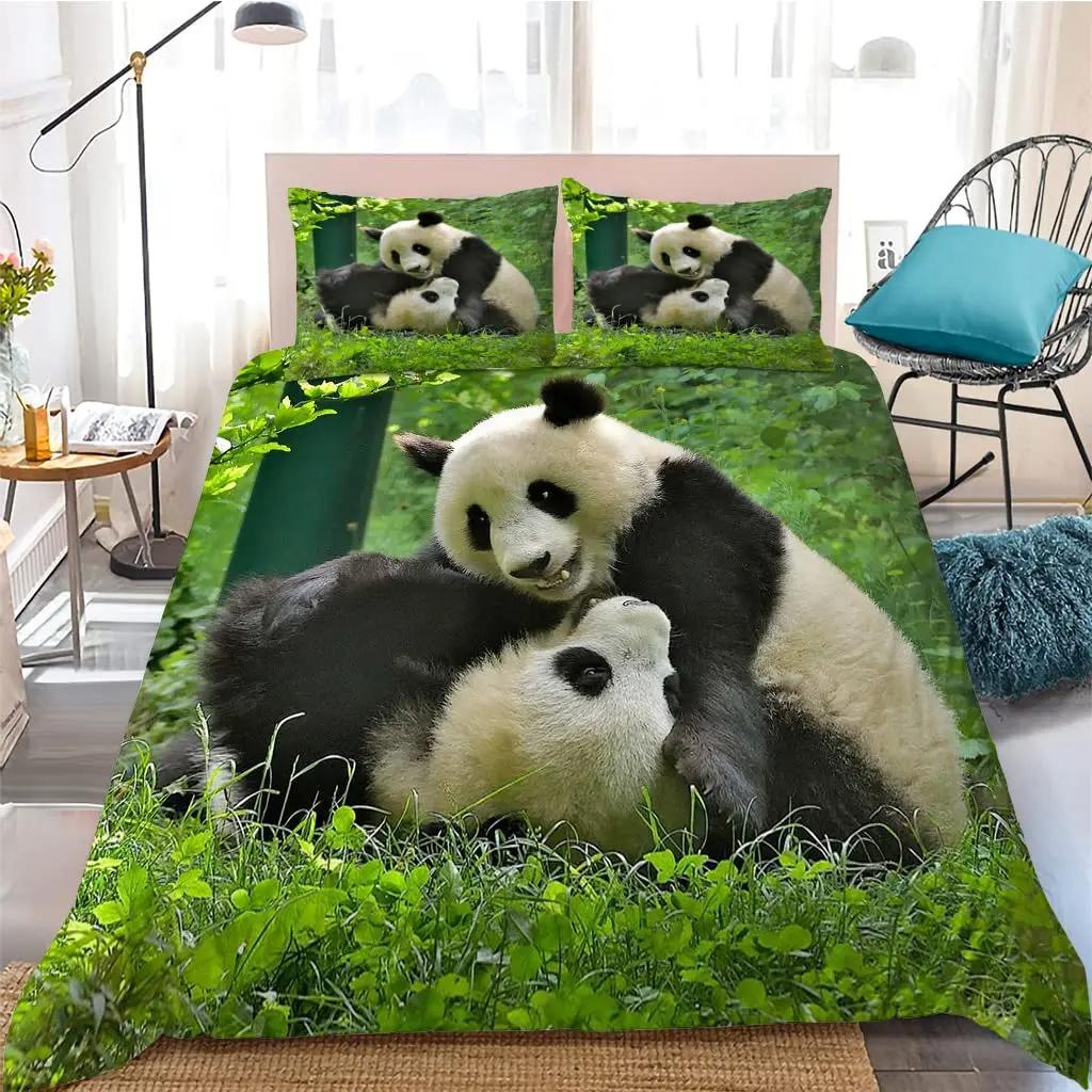 Kinderen Meisjes Dekbedovertrek 3D Panda Print Leuke Dieren Beddengoedset Panda Patroon Voor Slaapkamerdecoratie Dekbedovertrek Eenvoudige Stijl