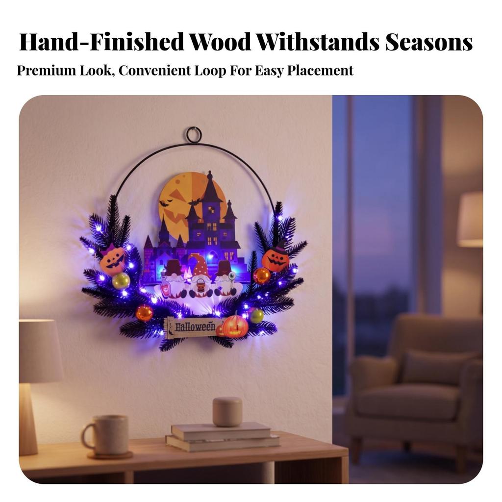 Halloween Wreath with Timer Festive Lighted Reusable for Window