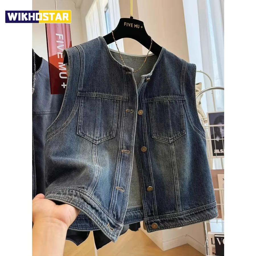 Vintage Women Denim Vest Jacket 2026 Spring Summer Sleeveless Casual Top Blue Jean Waistcoat Coat Lady Oversize Pocket Outerwear