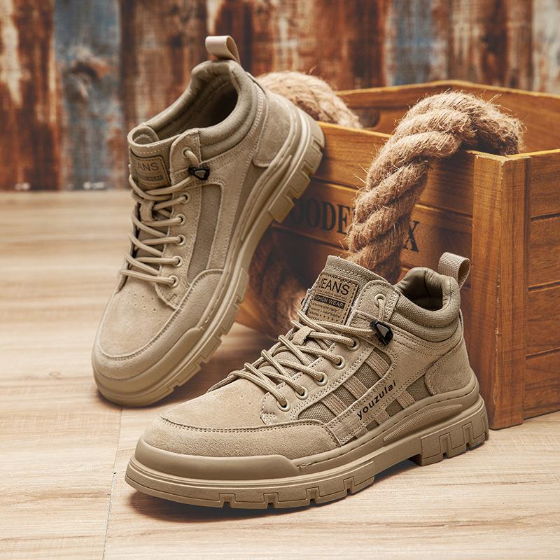Leather Martin Boots Men's High Top American Retro Desert Boots Soft Sole Short Boots Medium Top