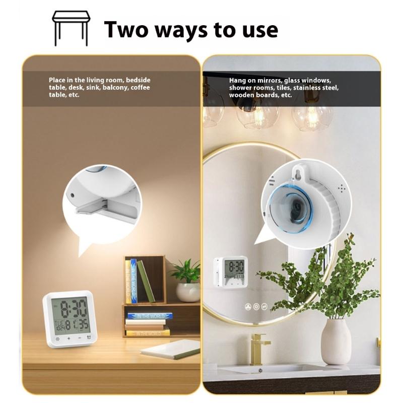 Bathroom Timer Clock Shower Clock,Waterproof for Water Sprays Bathroom Clock Wall Mount,Displays Time,Temperature Date