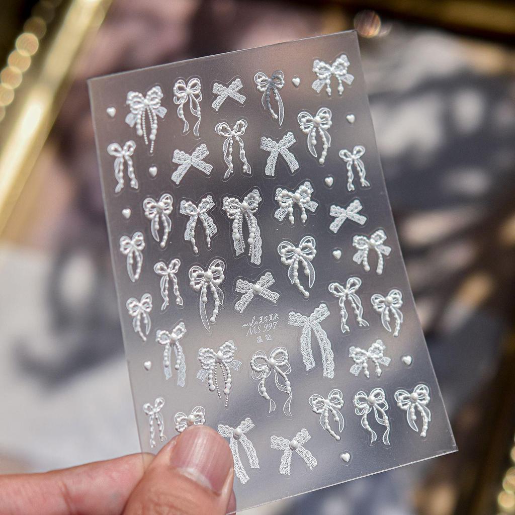 Tomoni High-End Rhinestone Lace Bow Nail Stickers