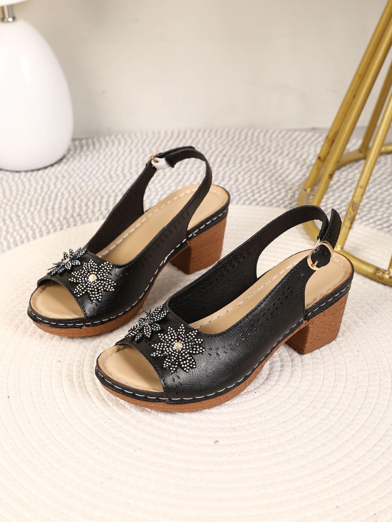 

Fashion 2025 New Ladies Shoes Buckle Strap Women s Sandals Fashion Crystal Floral Office and Career Plus Size Open Toe Heeled Sandals 36 чёрный