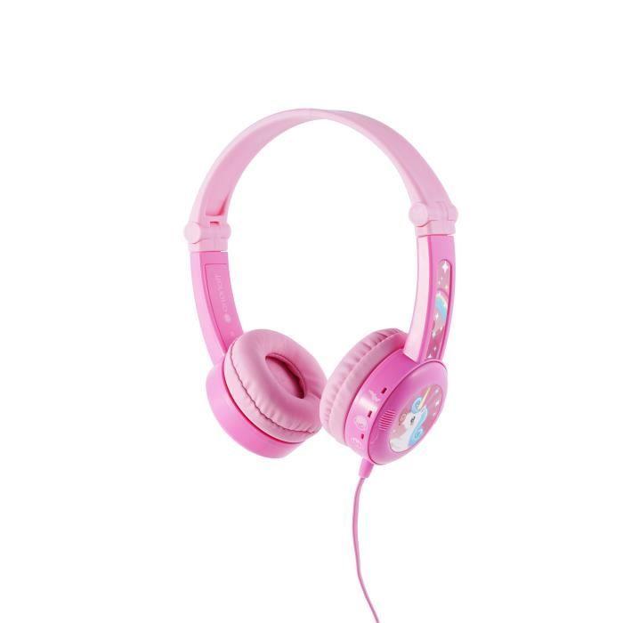 Casque audio filaire sécurisé pour enfant Buddyphones TRAVEL Rose