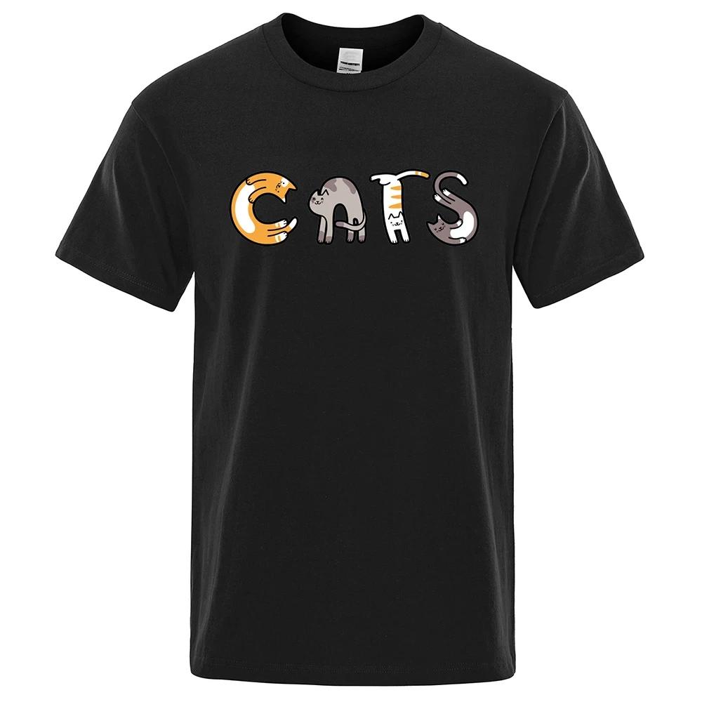 Letters Made Up Of Cats Funny Print Tshirts Men Oversized Cotton Clothing Fashion Summer T-Shirt High Quality Brand Shirts 80557