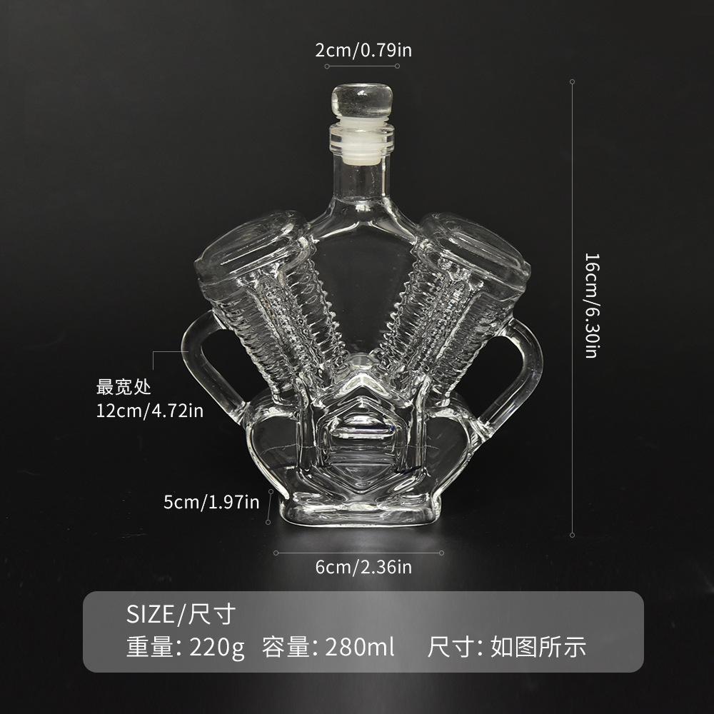 Whiskey Bottle Vintage-themed glass decanter with engine and whiskey bottle design