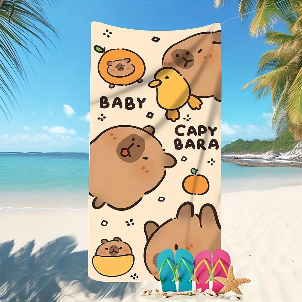 Plus Size Capybara Beach Towel Large Funny Cartoon Bath Towel Quick Dry Sand Free Swimming Pool Travel Blanket Summer Vacation