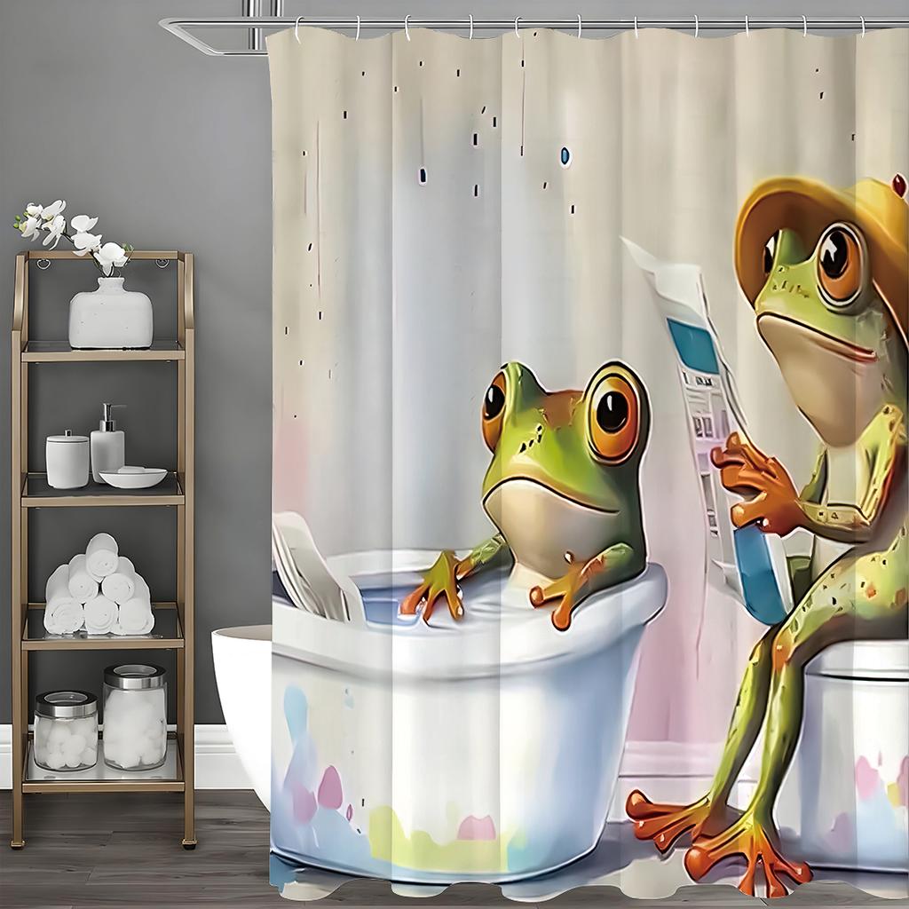 Söt grön groda duschdraperi, Dekorativt duschdraperi för badrum, Vattentätt duschdraperi med krokar