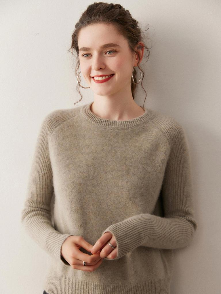 2025 Autumn/Winter Cashmere Round Neck Jacquard Sweater with Raglan Sleeves - Warm, Comfortable, Loose Fit Knit Base Layer