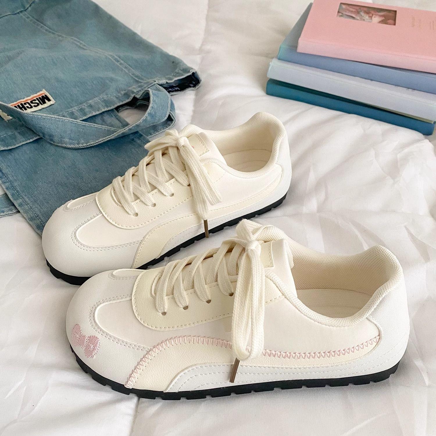 

Розовые кеды женские балетки весна и лето новая нишевая дизайнерская студенческая пухлая белая обувь 40