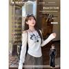2025 Autumn/Winter Slim-Fit Cat Print One-Shoulder Long-Sleeve Top