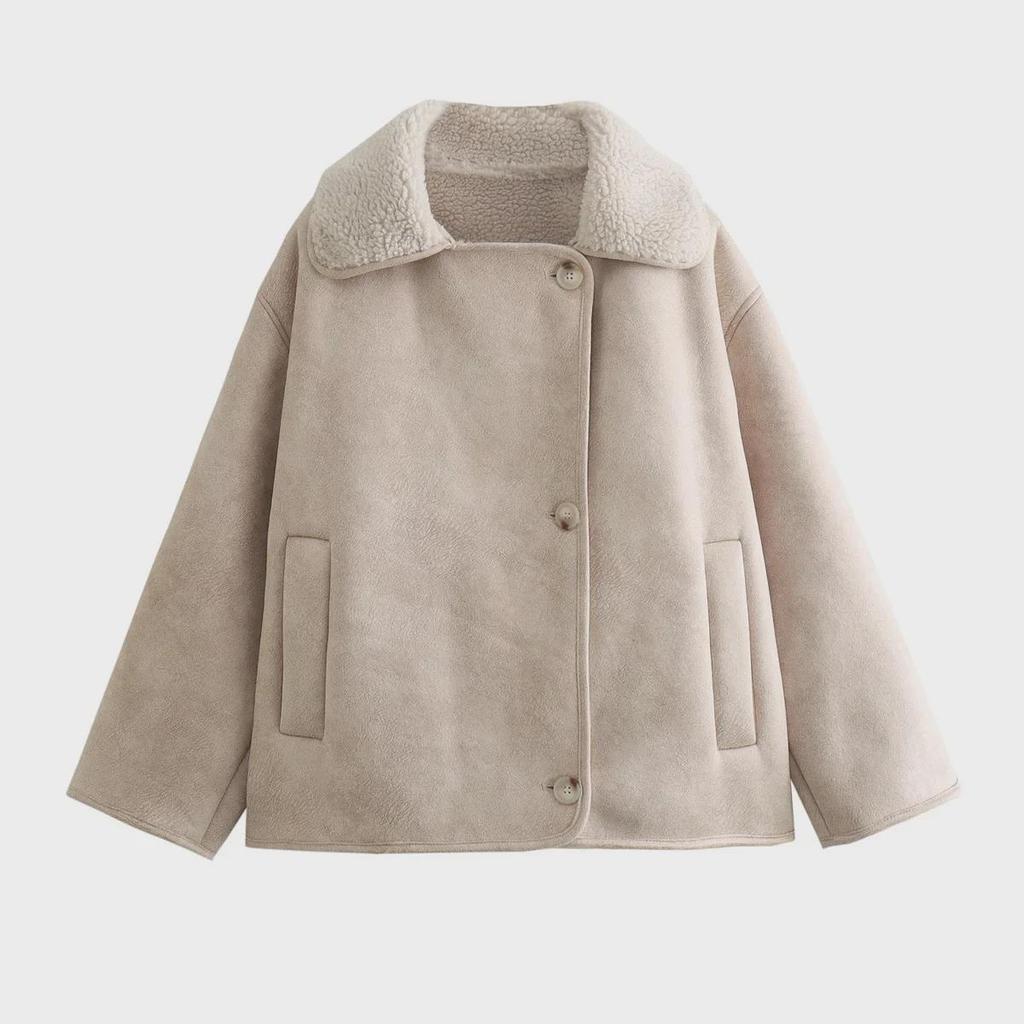 ZA Women's Suede Coat: European & American Style, Thick, Warm, All-Match Jacket for Autumn/Winter, 565-9