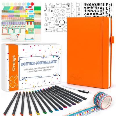 Feela Bullet Journal Syntetický A5 Tečkovaný Zahrnuté Pero, Kůže, Velikost, Mřížka, (oranžový)