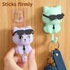 Sunglasses Cat Key Holder for Wall No Drill Adhesive Hook for Keys Hats Coats Towels Cartoon Cat Wall Organizer for Entryway Kitchen Bathroom