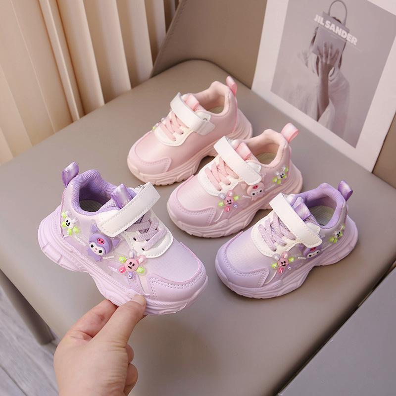 Baby girl sneakers girls light cartoon dad shoes spring and autumn flash classmates leather soft sole women's casual shoes