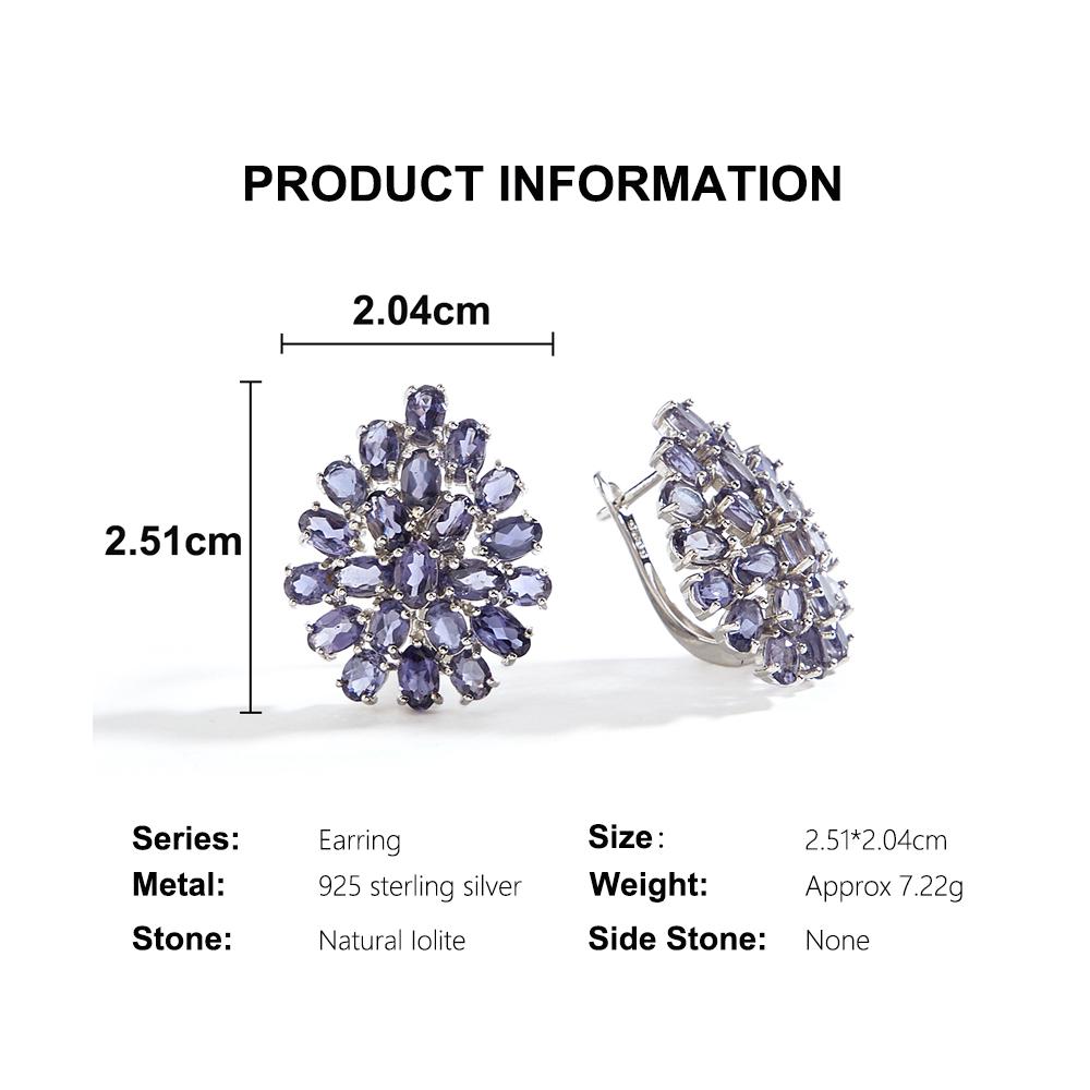 Noble natural oval lolite women's Big earrings 925 Sterling Silver Gorgeous fine jewelry for birthday and anniversary gifts