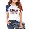 Kids Independence Day T-Shirt USA Print Short Sleeve Casual Crew Neck Top Patriotic Graphic Tee for Boys Girls Summer Wear