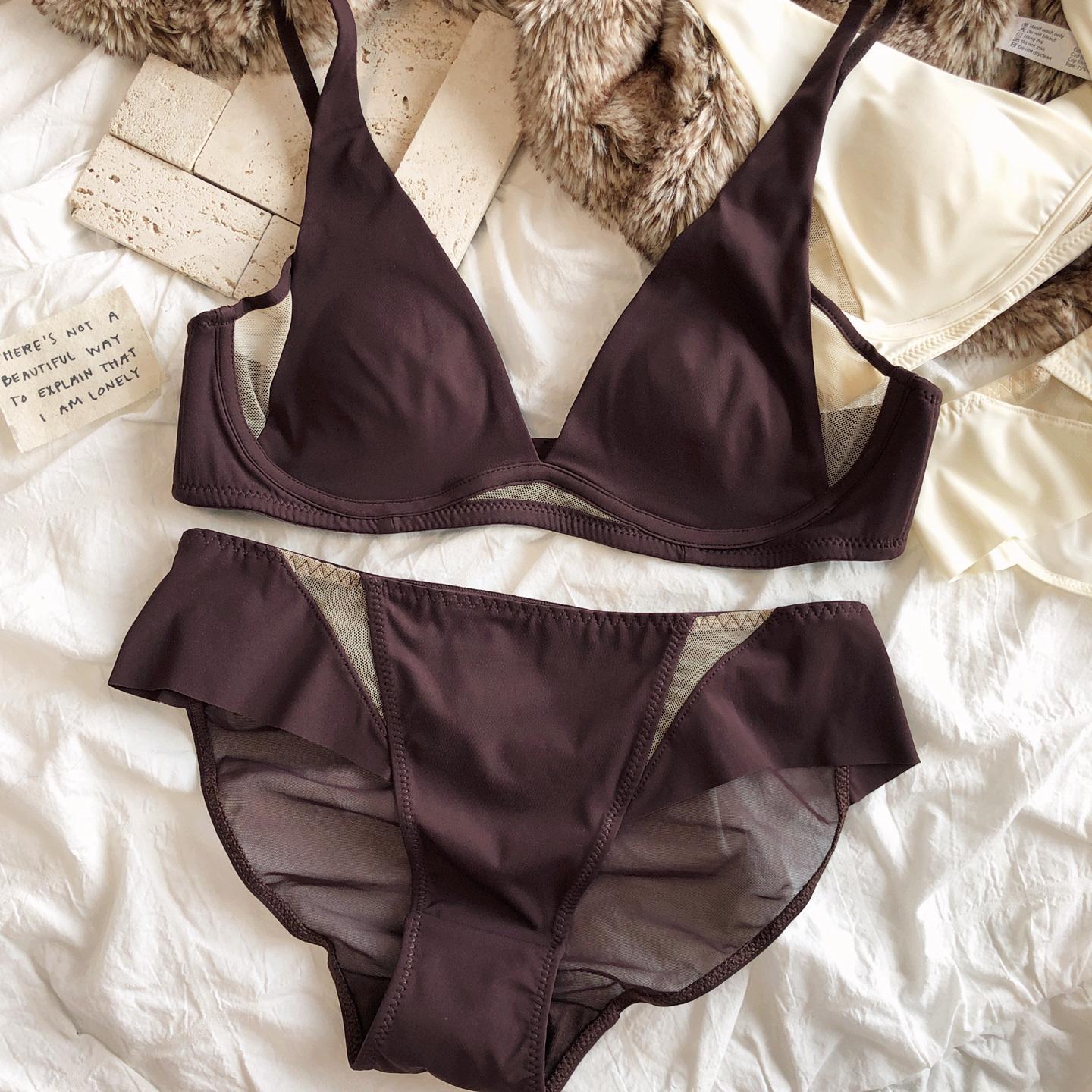 

Французский Сексуальный Комплект Бюстгальтера Пуш-ап с Глубоким V-образным вырезом Женский Ультратонкий Бесшовный Комплект Нижнего Белья Высококачественный Комфортный Бюстгальтер Холлоу Интимное Белье XL коричневый