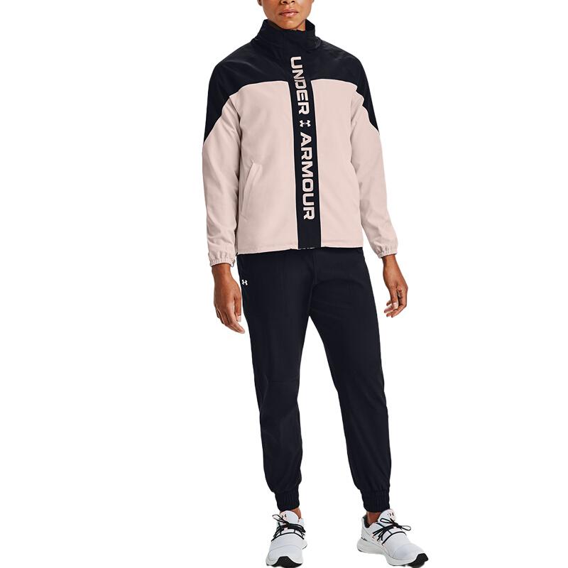 Under Armour Recover Woven Jacket Logo Print Color Block Woven Jacket Women Jacket Black 1360569-001