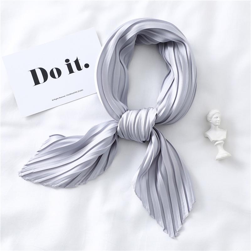 Simple Solid Color Versatile Small Scarf, Pleated Square Scarf, Women'S Season Decoration, Collar Scarf, Pressed Satin Imitation Silk