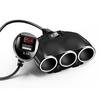 Multi-Function Car Charger: 3-Socket Adapter with Digital Display & Dual USB Ports, 120W