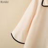 ZANZEA Women Casual Turn Down Collar Loose Half Sleeve Blouse