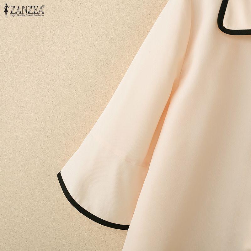 ZANZEA Women Casual Turn Down Collar Loose Half Sleeve Blouse