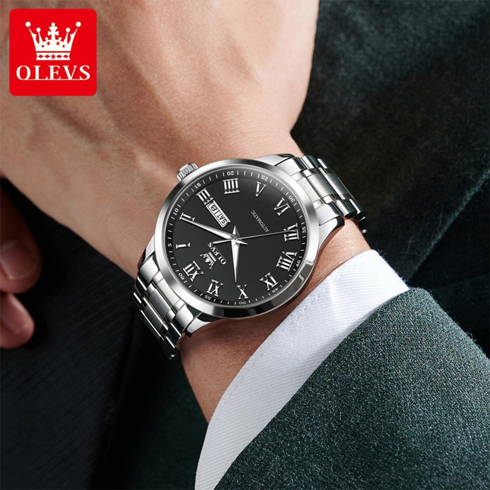 OLEVS Men's Watches Top Brand Business Fine Steel Original Self-winding Automatic Mechanical Wristwatch Waterproof Luminous Date