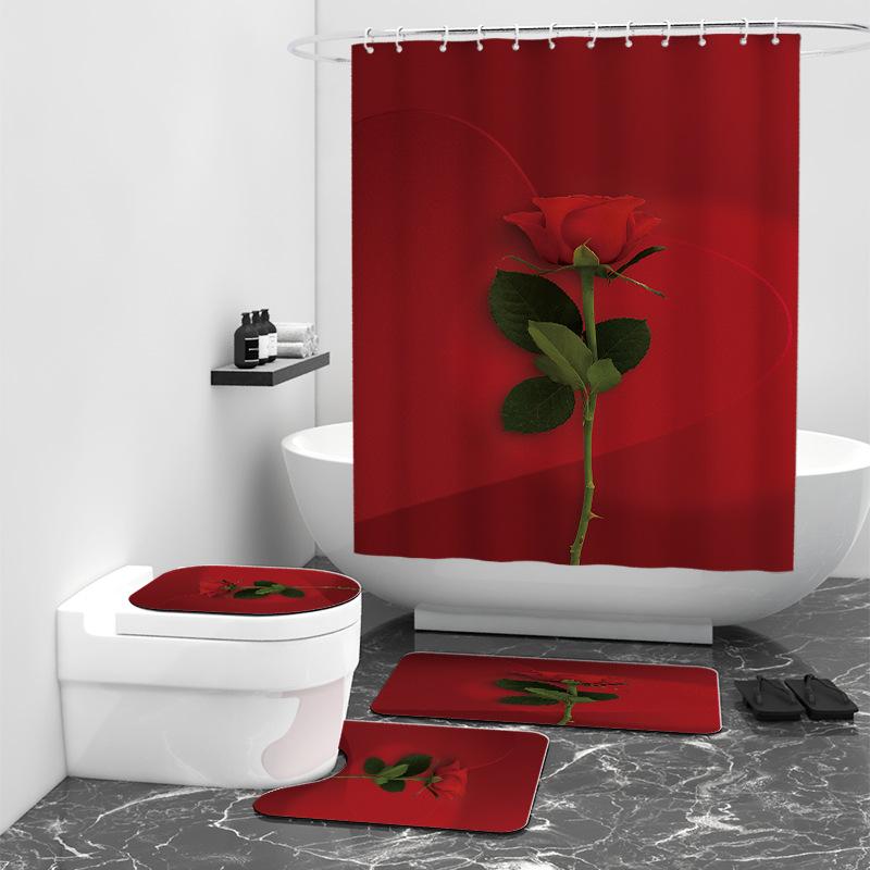 Romantic Valentine's Day Digital Printed Shower Curtain Bathroom Blocking Waterproof
