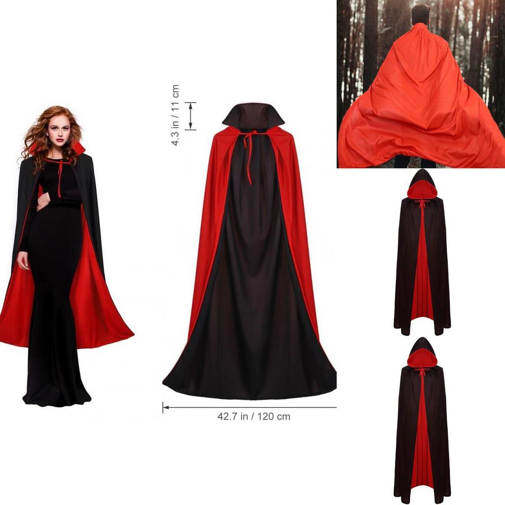 Mantello da Costume da Vampiro con Cappuccio per Halloween Cosplay Adulti Accessorio per Travestimento
