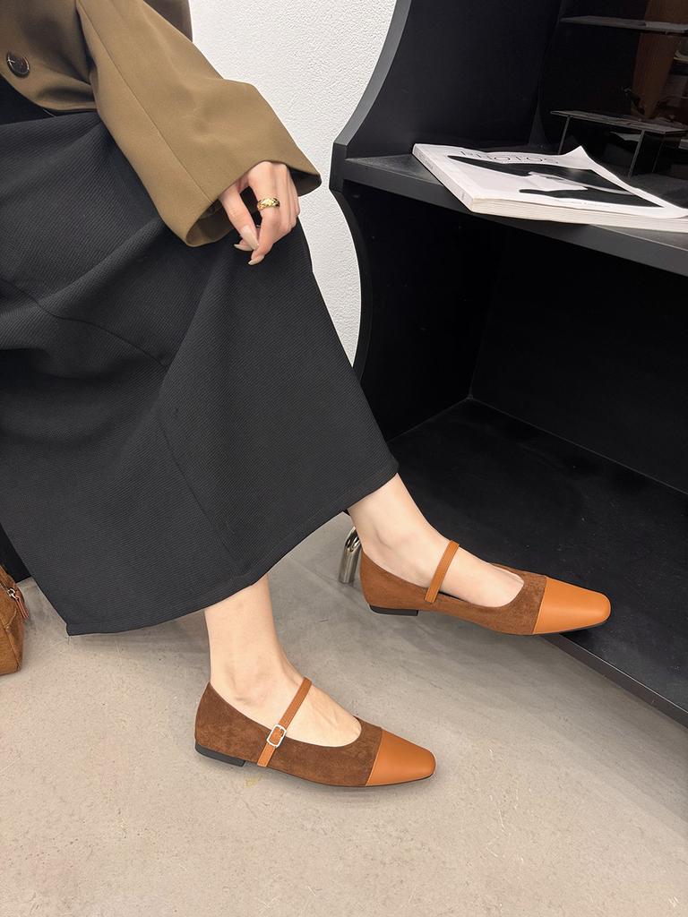 fashion Round Toe Women Flats Loafers 2024 New Arrivals Casual Daily Shoes Belt Buckle Flock Dress Shoes Woman Beige Black Brown Khaki