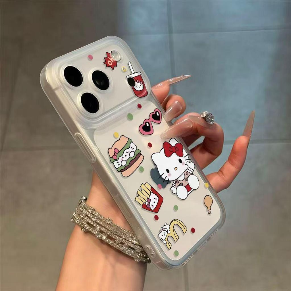 Hello Kitty Cute Burger Camera Button Matte Phone Case for Apple 11-17.