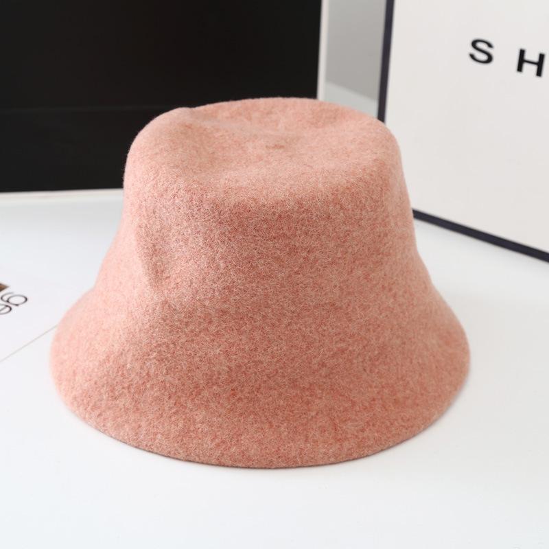 

Autumn and winter pure wool flat top bucket hat women simple warm thickened woolen basin hat tide M（56-58cm） темно-сірий колір