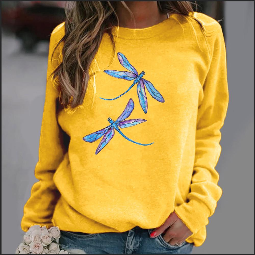 New Women's Hoodie European Dazzle Dragonfly Printed Crew-neck Hoodie Sweatshirt  Streetwear Women Aesthetic