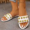 Classic Slippers for Women Basic Casual Flat Low Heels Basic Women Shoes Solid Leather Rivet Slip On Summer Sandals Plus Size
