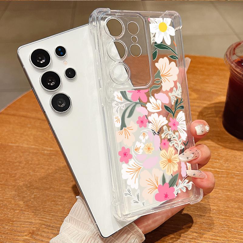 Flowers Case For Samsung Galaxy S25 Edge S24 S25 S23 Ultra S22 Plus S24 FE A56 A16 A55 A54 A15 Shockproof Clear TPU Phone Cover