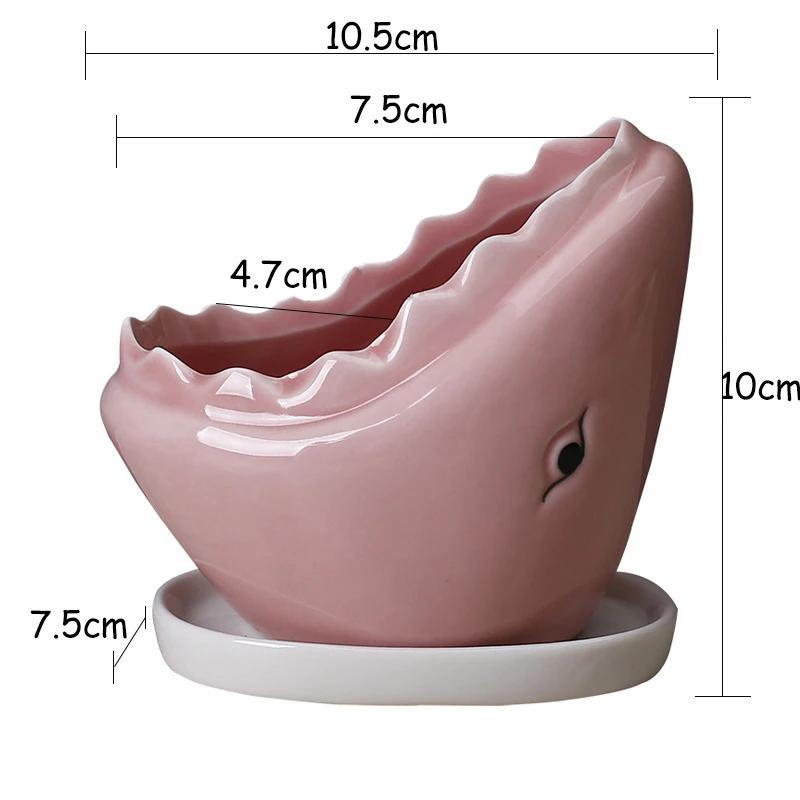 Creative Shark Ceramic Succulent Planter with Tray - Unique Animal Shape Flower Pot for Cactus/Bonsai/Indoor Plants - H