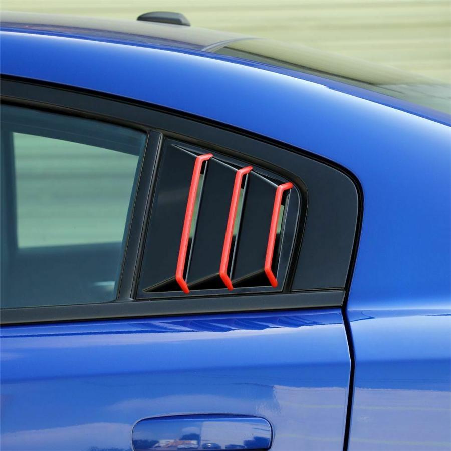 Black+Red Rear Side Window Shutter Louver Cover Trim For Dodge Charger 2011-2021