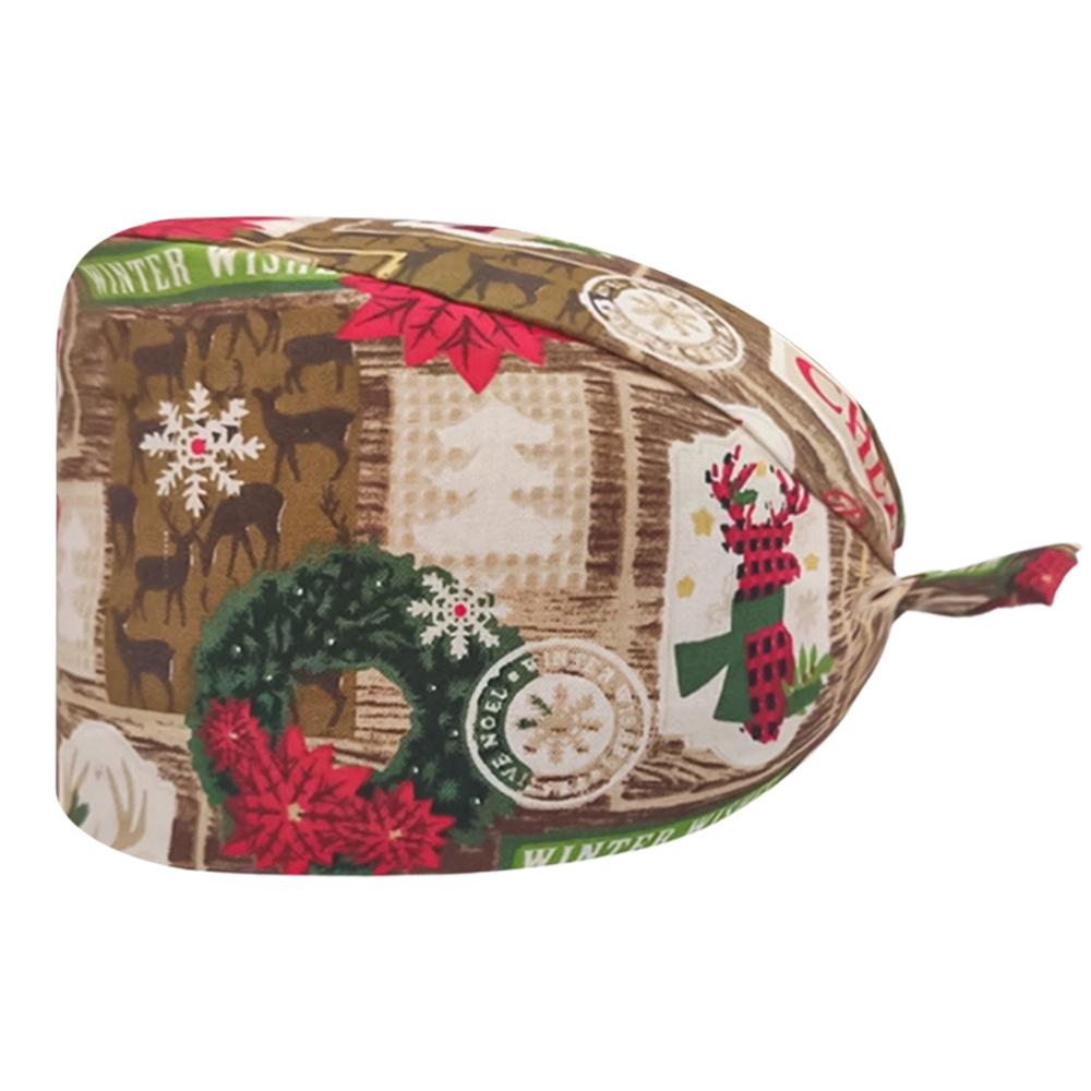Cute Christmas Cartoon Surgical Cap - Comfortable Cotton Dustproof Head Cover for Chefs & Nurses