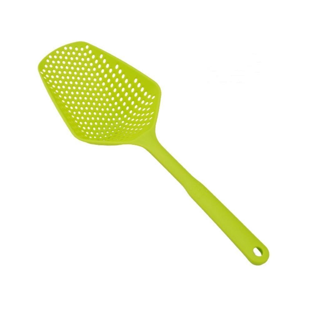Large Strainer Spoon Long Handle Tool Colander Draining Scoop Pasta Strainer Cooking Kitchen for Spaghetti, Noodles, Veggies 13.5'' Utensils, Green