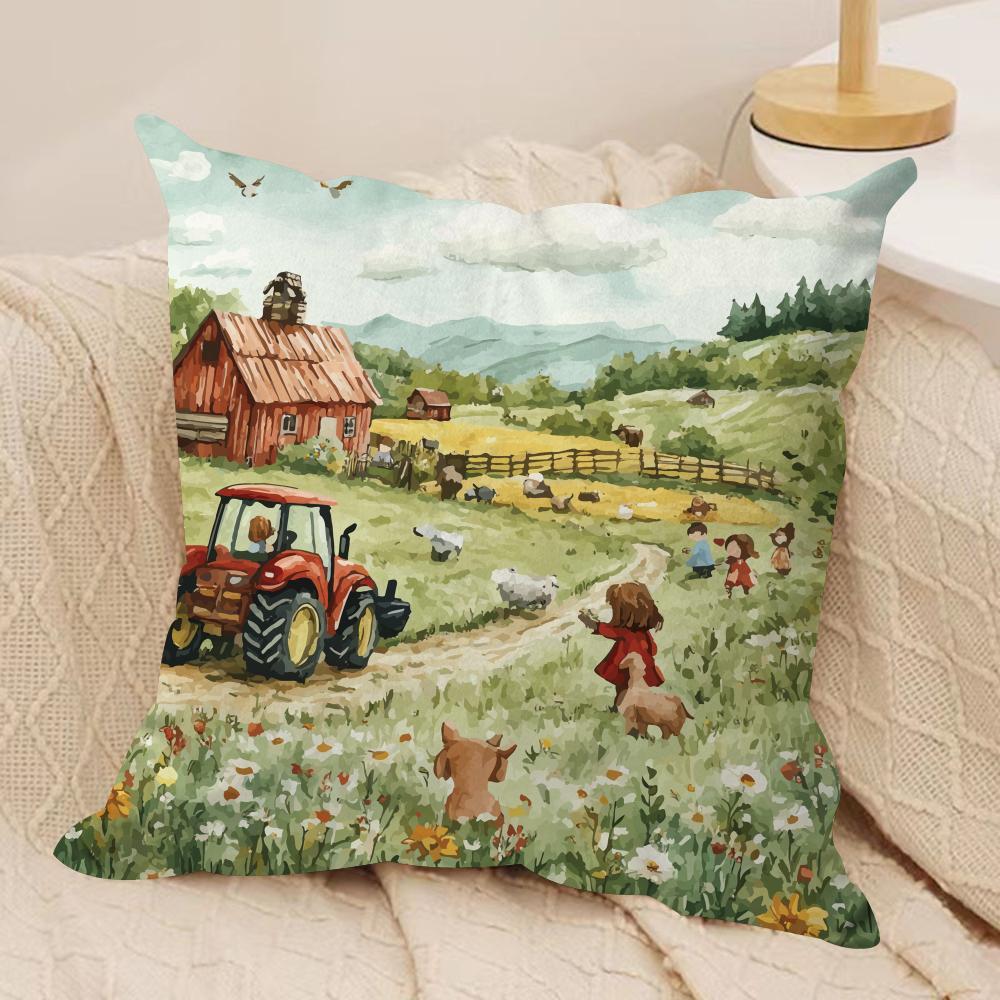 Colorful Farm Painting Cushion Cover Soft Plush Throw Pillow Cover DoubleSided Decorative Cushion Case Sofa Bedroom Home Decor