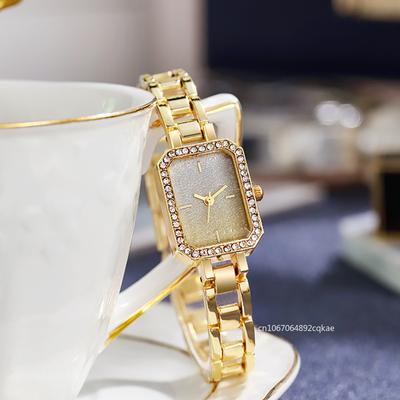 Luxus Damenmarken Uhren Mode Kleider Quadratisch Kristall Minimalistisches Design Damen Quarzuhr Edelstahl Skelett Uhr