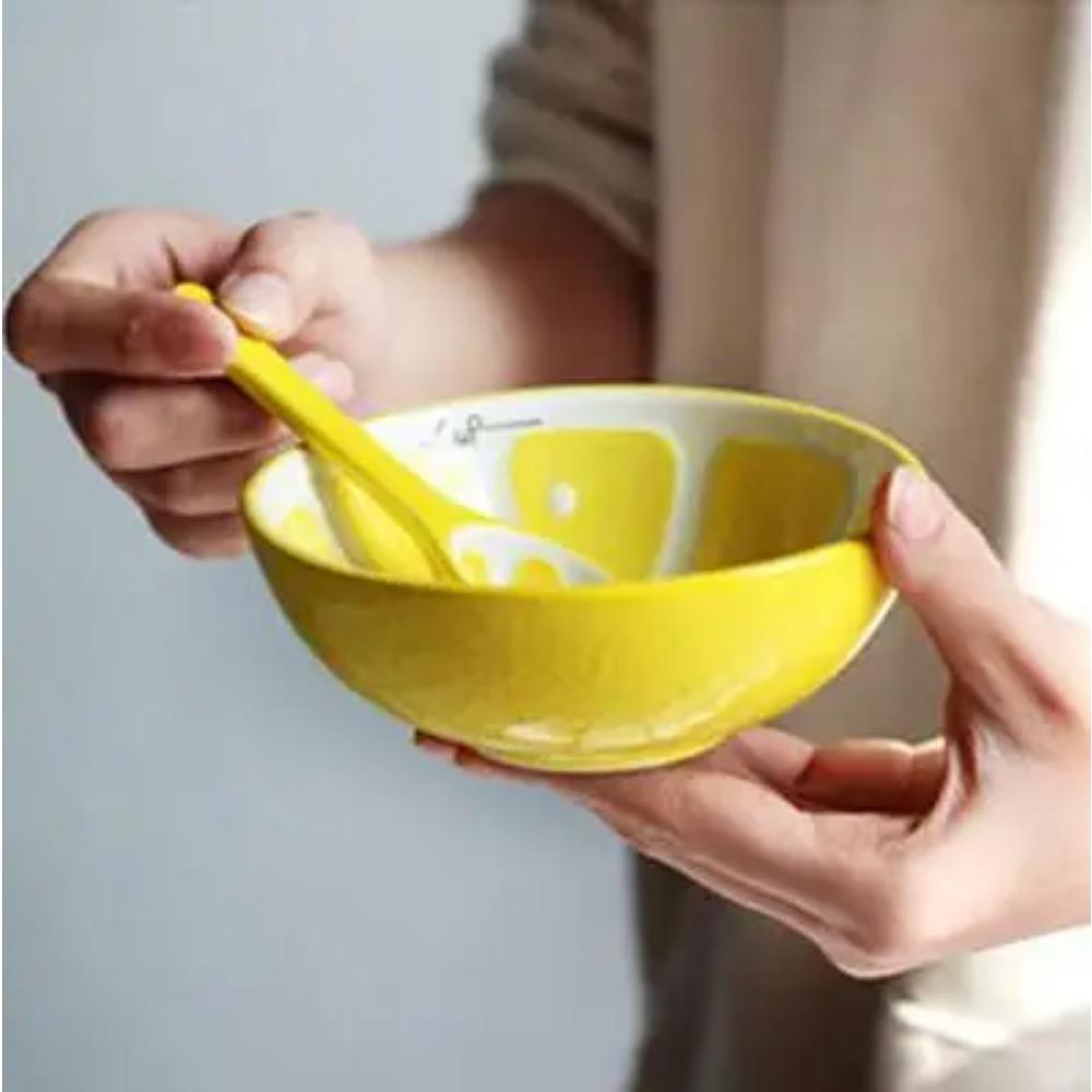 Ceramic Creative Fruit Bowl, Cute Household Tableware, Hand Painted Watermelon Bowl, Strawberry Orange Bowl, Ceramic Bowl Spoon